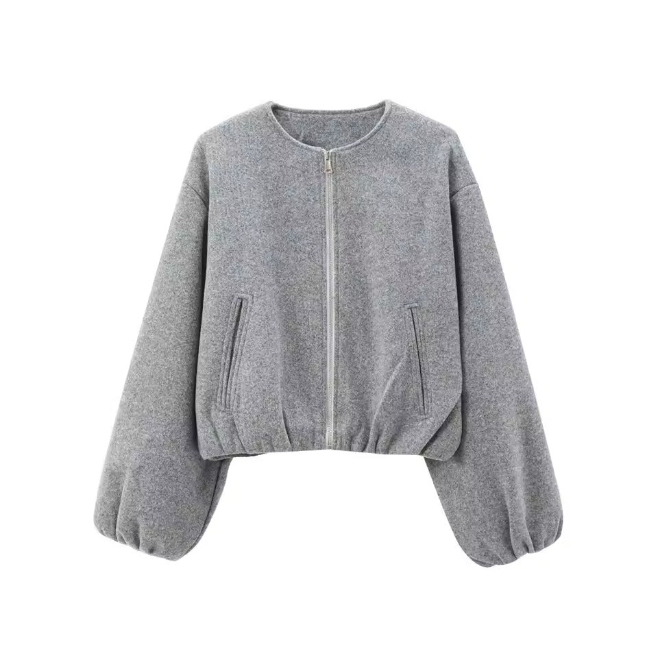 Women’s Bomber Jacket – Cropped Fit – Soft Touch – Oversized Sleeves – Zip Front
