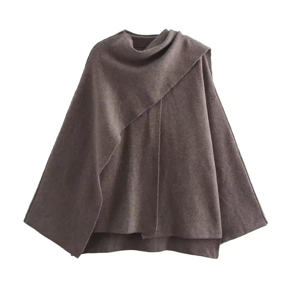 Women’s Coat – Knitted Texture – Oversized Fit – Shawl Collar – Mid-Length Draped Style