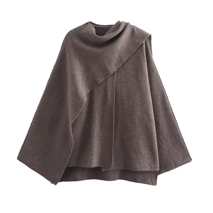 Women’s Coat – Knitted Texture – Oversized Fit – Shawl Collar – Mid-Length Draped Style