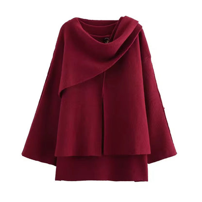 Women’s Coat – Knitted Texture – Oversized Fit – Shawl Collar – Mid-Length Draped Style