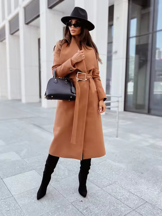 Wool Blend Tailored Fit Long Coat 