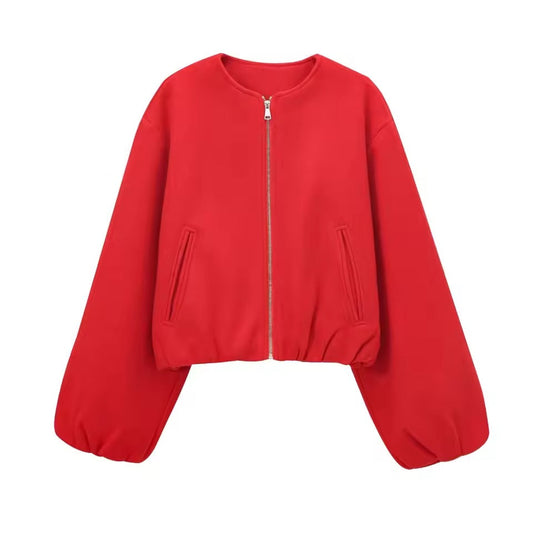 Soft Touch Cropped Bomber Jacket With Zip 