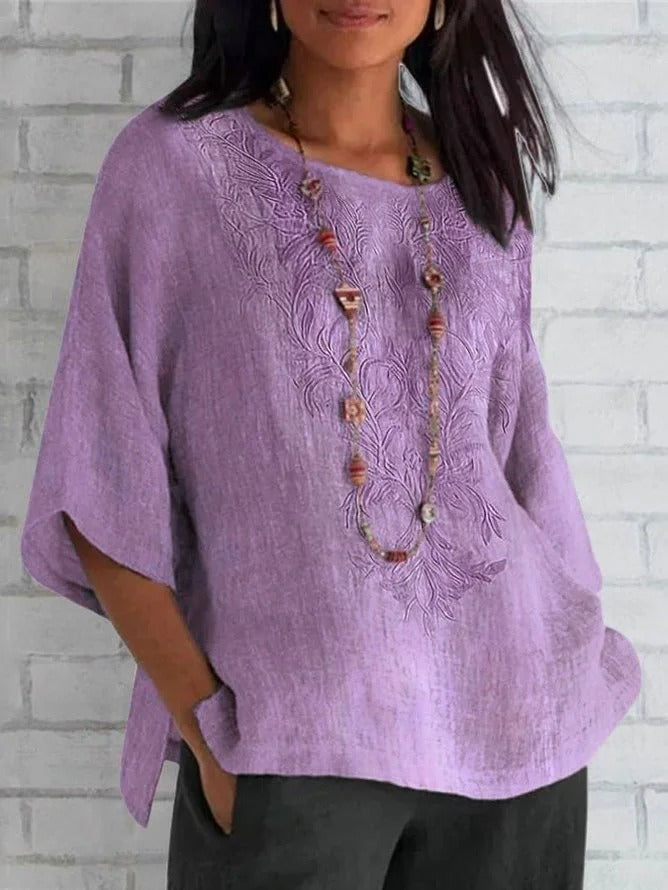 Embroidered Relaxed Fit Natural Fibers Blouse 