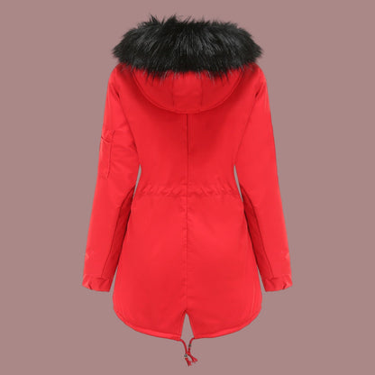 Women’s Parka Coat – Insulated Mid-Length – Faux Fur Hood – Adjustable Waist – Zip Closure