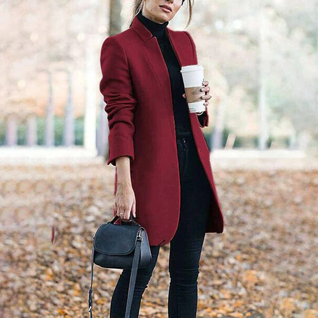 Women’s Overcoat – Tailored Fit – Wool Blend – Knee Length Minimalist Style