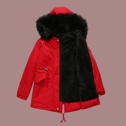 Women’s Parka Coat – Insulated Mid-Length – Faux Fur Hood – Adjustable Waist – Zip Closure