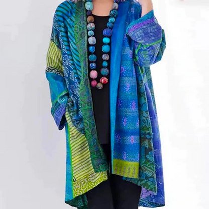 Women’s Long Cardigan – Oversized Fit – Textured Knit – Open Front – Boho Pattern