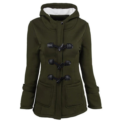 Women’s Hooded Jacket – Structured Fit – Cotton Blend – Toggle Closure – Hip Length