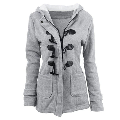 Women’s Hooded Jacket – Structured Fit – Cotton Blend – Toggle Closure – Hip Length