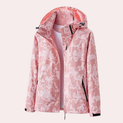 Women’s Jacket – Lightweight Straight Fit – Detachable Hood – Zipper Pockets – Printed