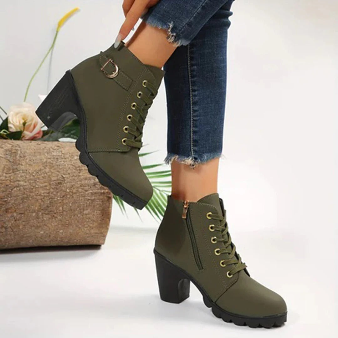 Chunky Heel Lace-Up Ankle Boots 