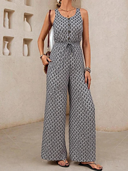 Lightweight Drawstring Wide Leg Jumpsuit 