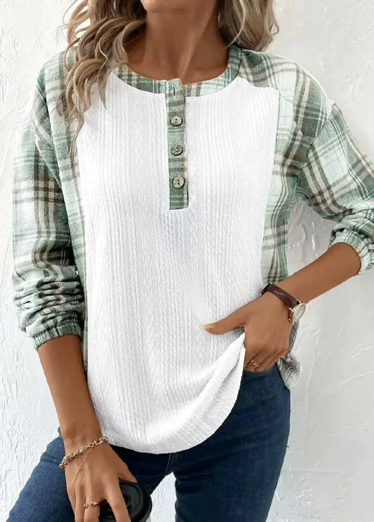 Waffle Knit Relaxed Fit Plaid T-shirt 