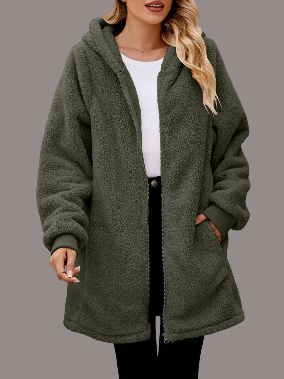 Plush Fleece Oversized Hooded Jacket 