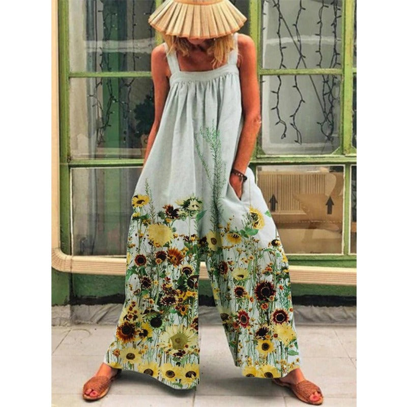 Flowy Floral Print Wide Leg Jumpsuit 