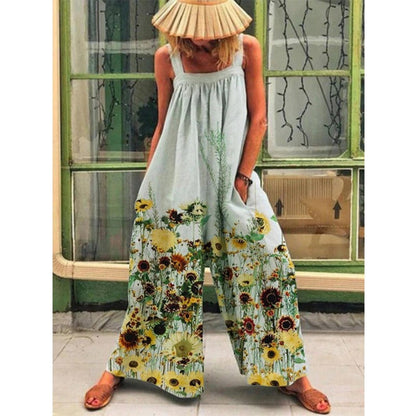 Women’s Jumpsuit – Wide Leg – Adjustable Suspenders – Floral Print – Flowy Fit