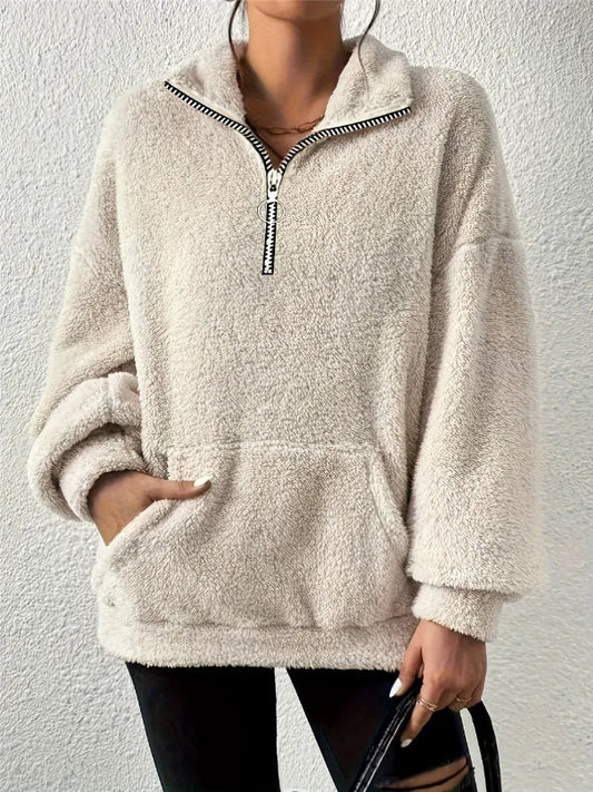 Oversized Half-Zip Fleece Sweatshirt 