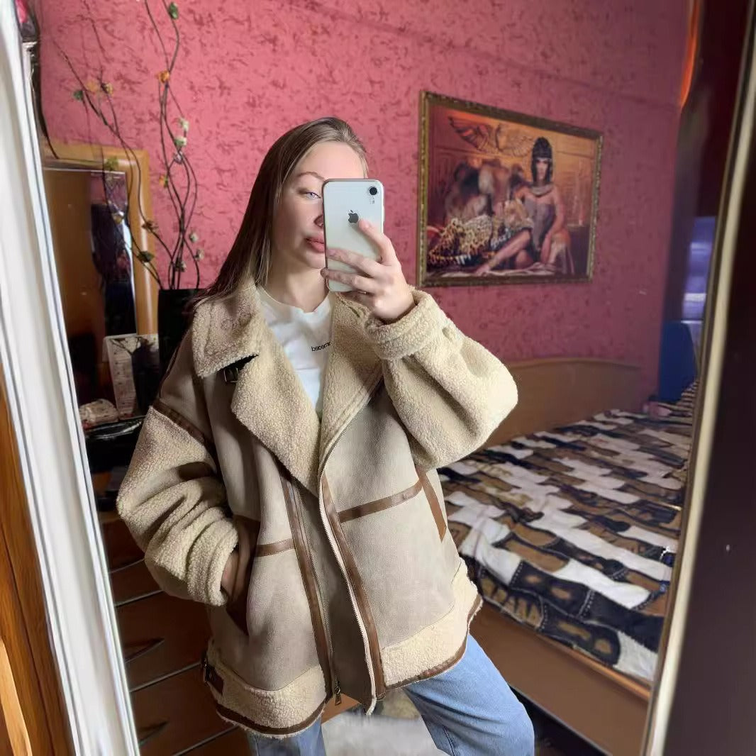Faux Suede Shearling Oversized Jacket