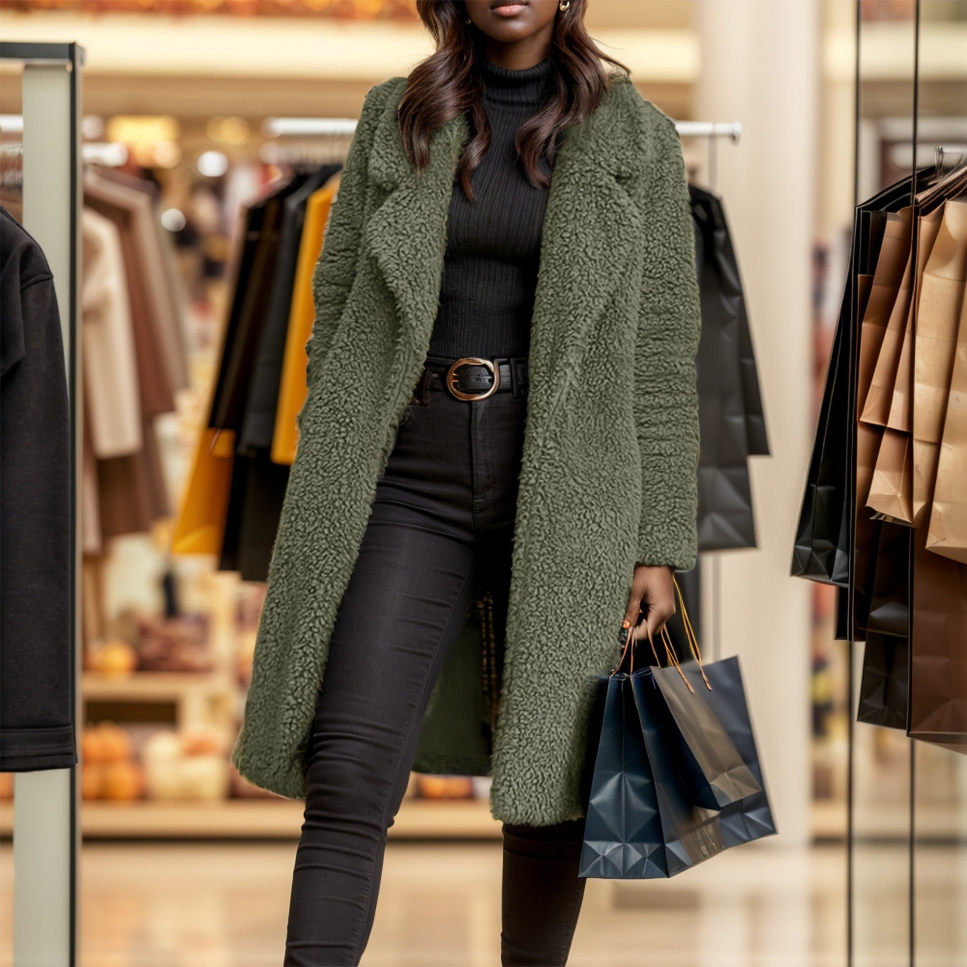 Plush Textured Relaxed Fit Trench Coat 