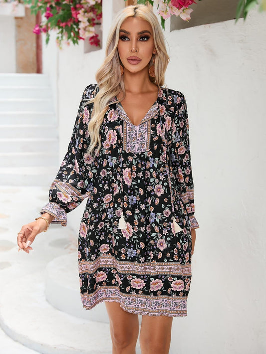 Floral Print Cotton A-Line Dress 