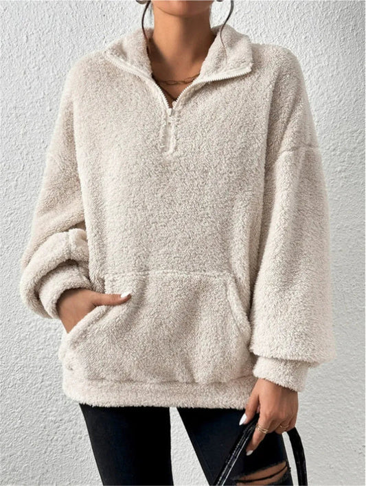 Relaxed Fit Zip Front Fleece Sweatshirt 