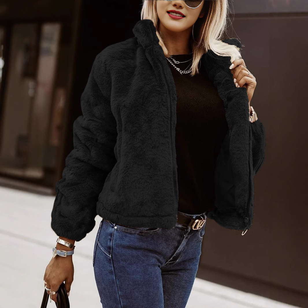 Faux Leather Plush Texture Relaxed Fit Cardigan 