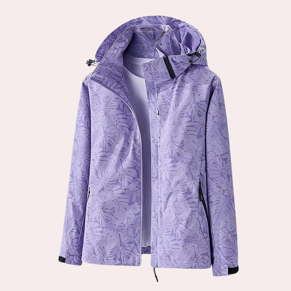 Women’s Jacket – Lightweight Straight Fit – Detachable Hood – Zipper Pockets – Printed