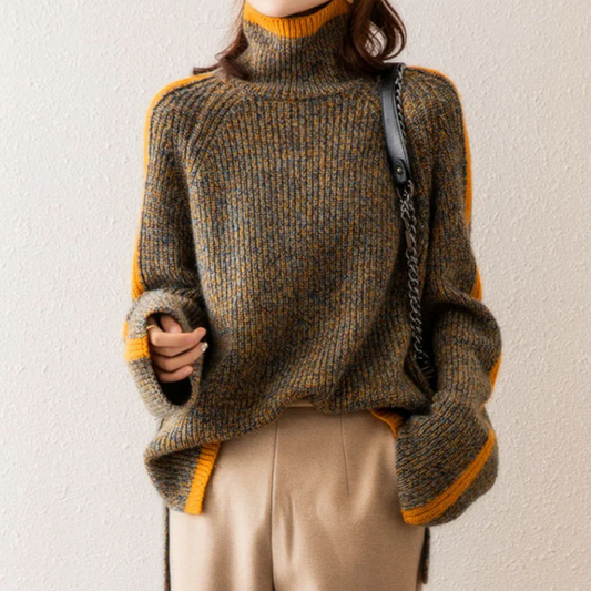 Wool Oversized Ribbed Knit Pullover Sweater 