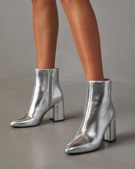 Faux Leather Pointed Toe Ankle Boots 