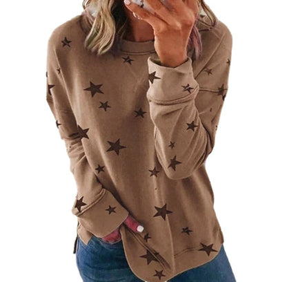 Women’s Sweatshirt – Oversized Fit – Cotton Blend – Star Print – Long Sleeve Casual Wear