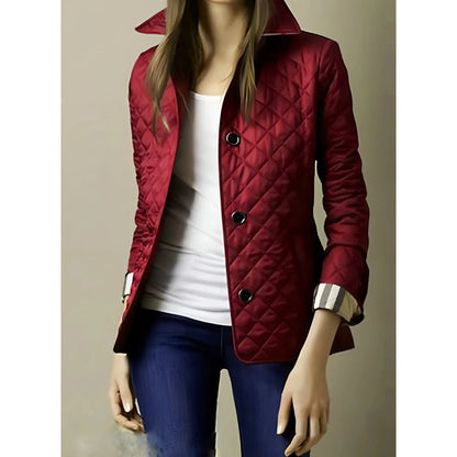 Women’s Quilted Jacket – Tailored Fit – Diamond Pattern – Hip Length – Button Front