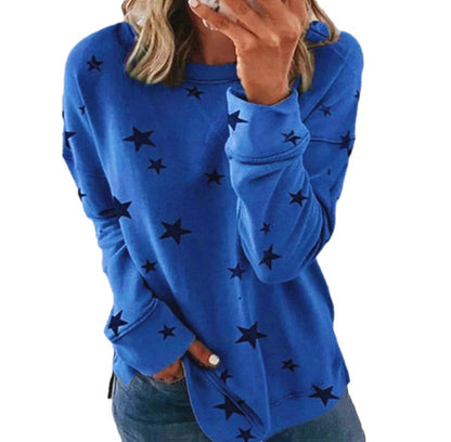 Women’s Sweatshirt – Oversized Fit – Cotton Blend – Star Print – Long Sleeve Casual Wear