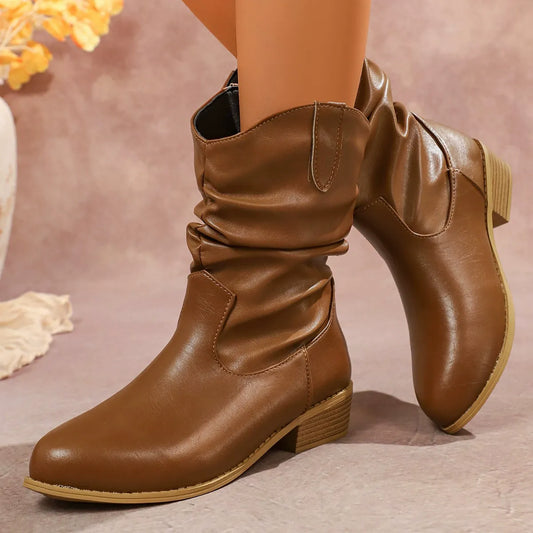 Slouch Faux Leather Mid-Calf Boots 