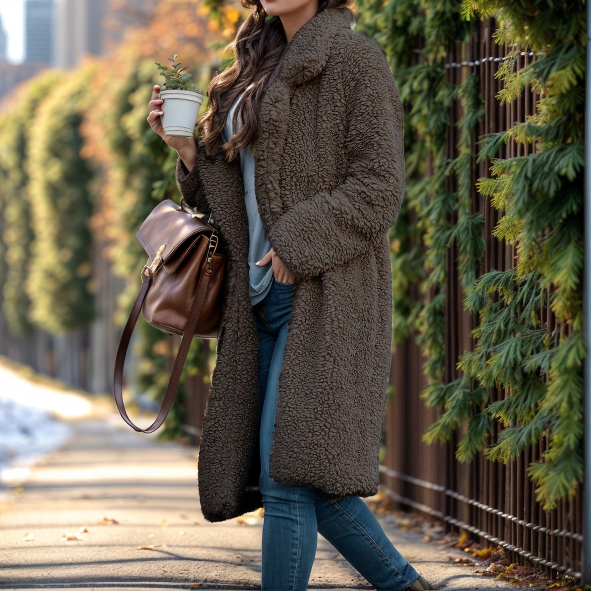 Plush Textured Relaxed Fit Trench Coat 