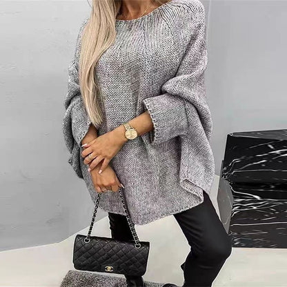 Women’s Knit Top – Oversized Fit – Chunky Texture – Batwing Sleeves – Crew Neck