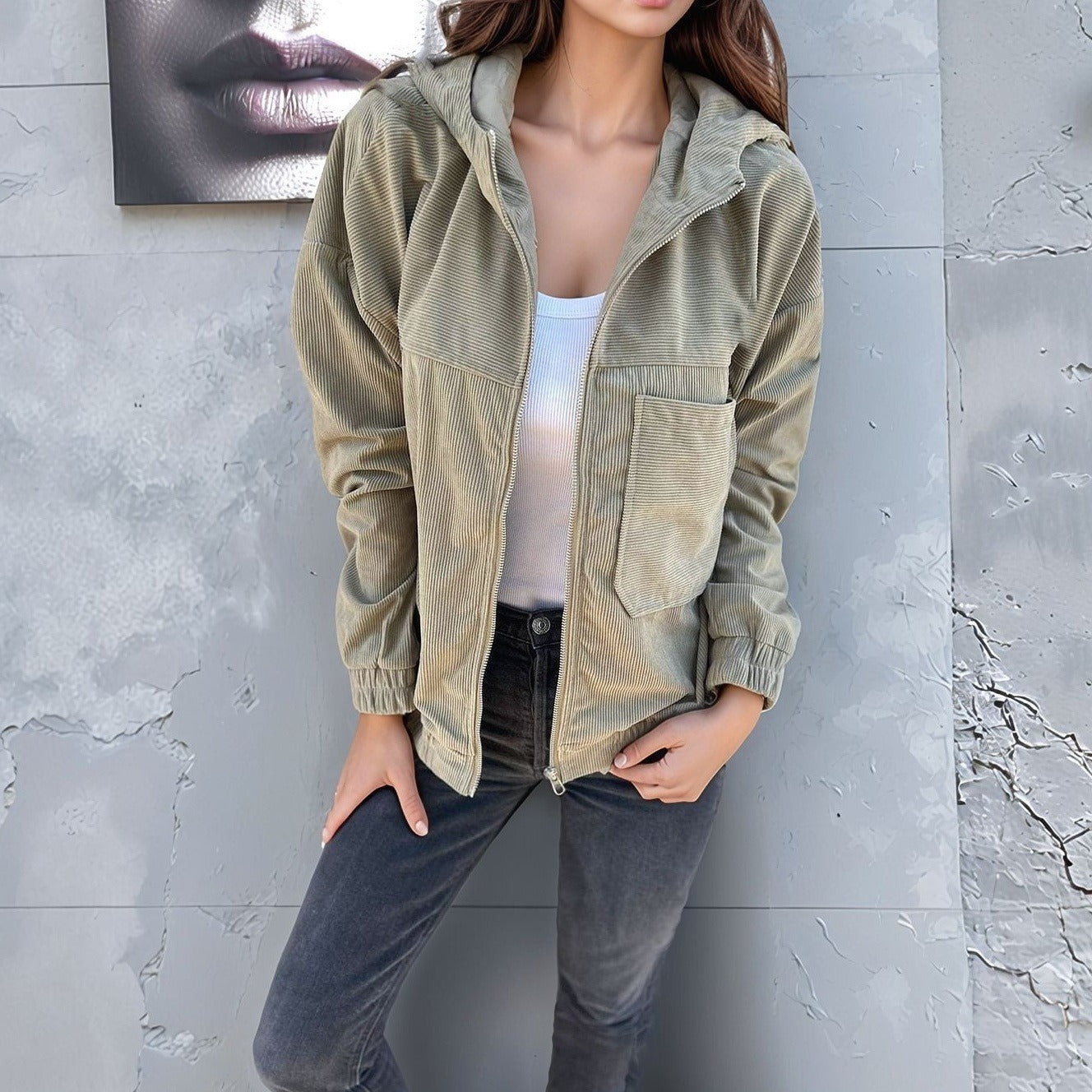 Relaxed Fit Hooded Corduroy Jacket 