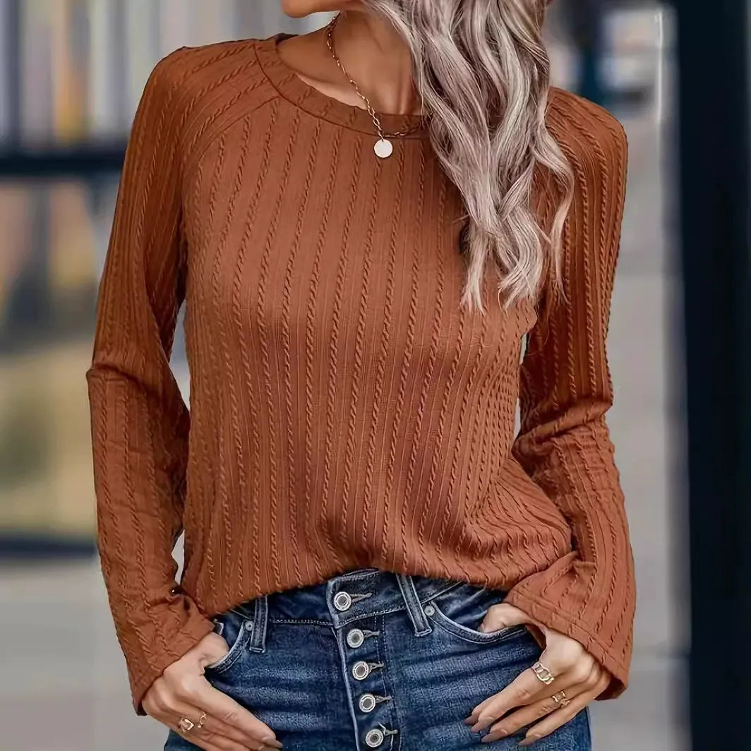 Ribbed Knit Relaxed Fit Pullover T-Shirt 