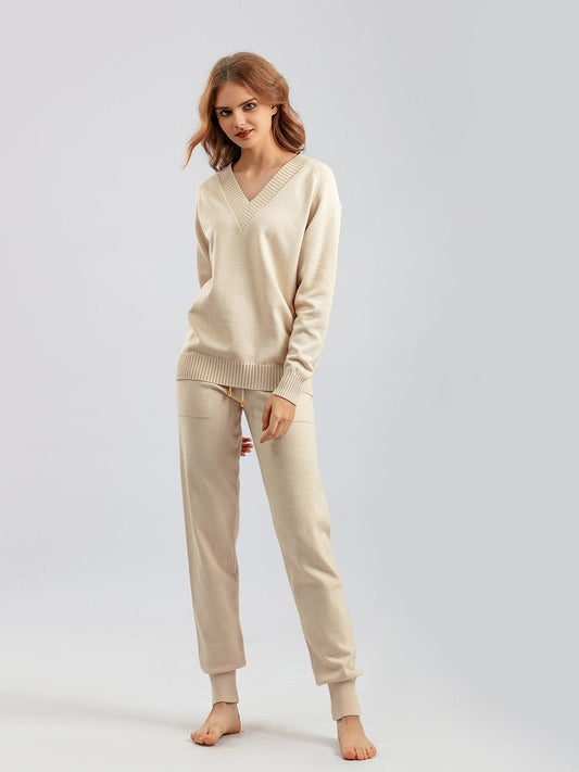 Two-Piece Relaxed Fit Ribbed Knit Lounge Set 