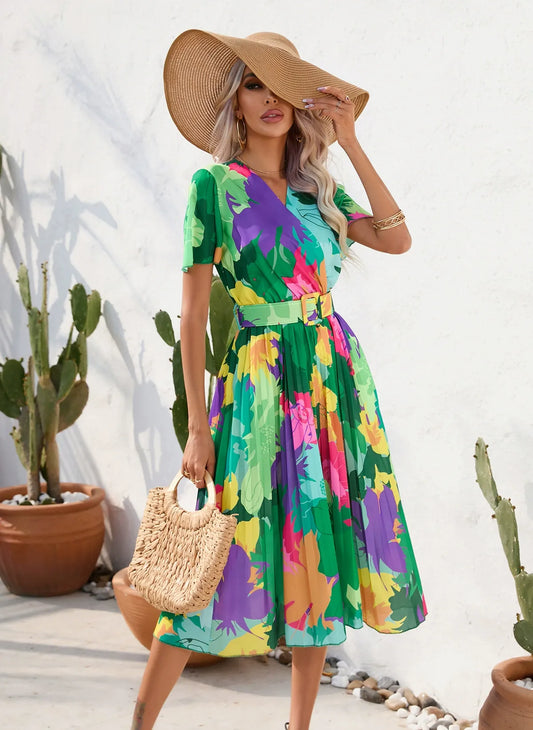 Belted Fit and Flare Midi Dress 