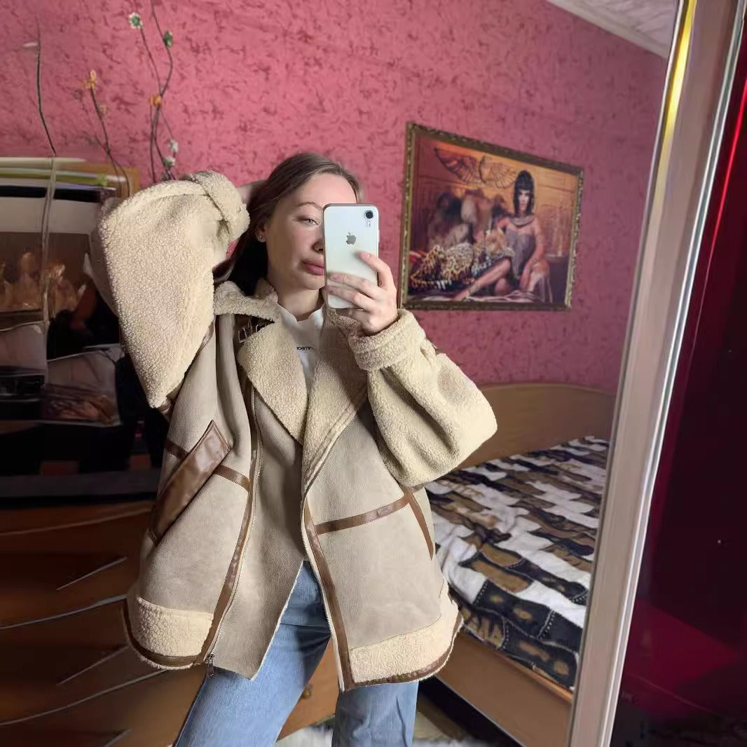 Faux Suede Shearling Oversized Jacket