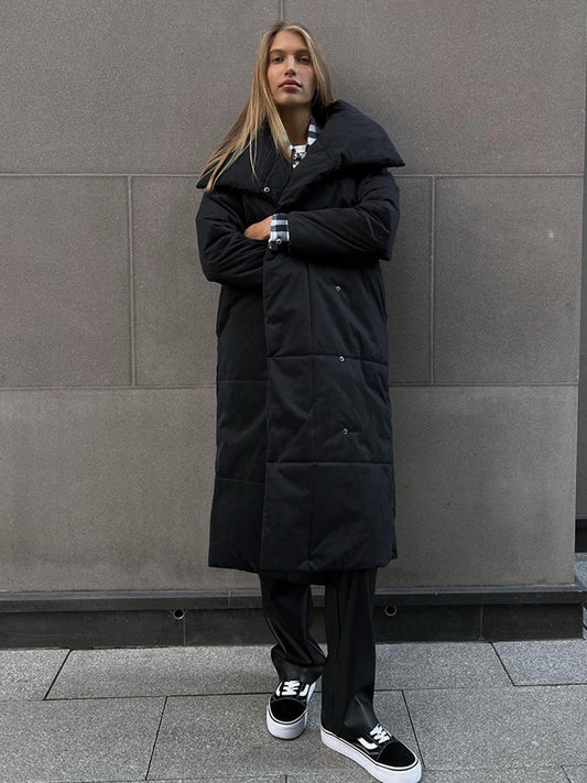 Quilted Oversized Puffer Jacket With Stand Collar 