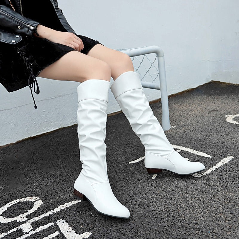 Faux Leather Mid-Calf Slouchy Boots