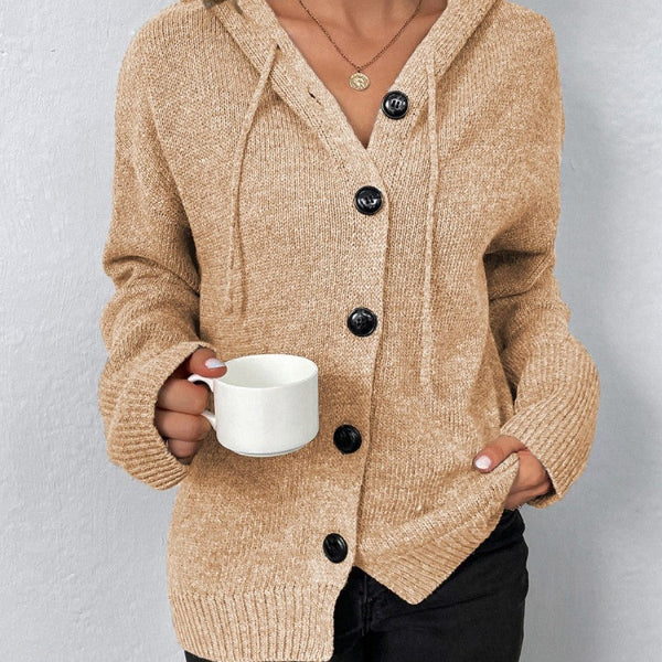 Women’s Hooded Cardigan – Oversized Fit – Knit Fabric – Button Front – Ribbed Hem