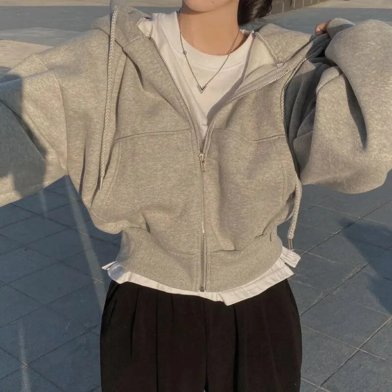 Oversized Cotton Feel Crop Length Hoodie 