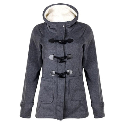 Women’s Long Coat – Wool Blend – Tailored Fit – Hooded with Toggle Closure