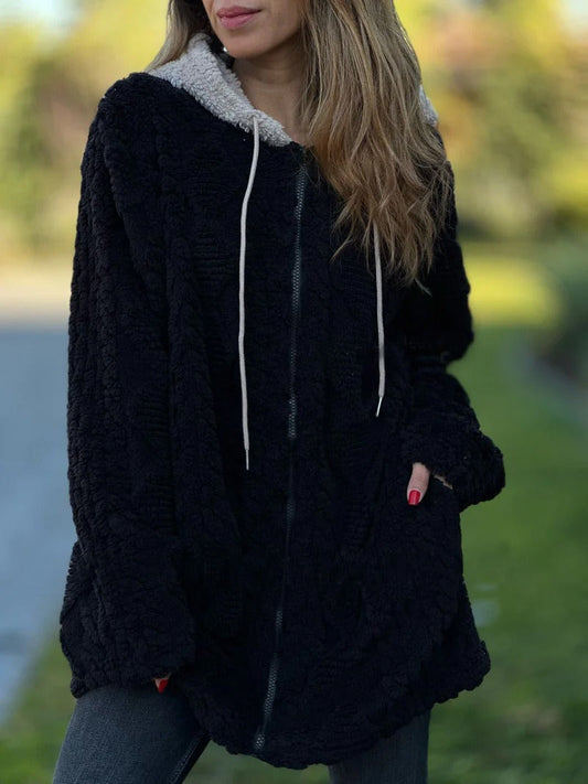 Plush Fleece Relaxed Fit Hooded Jacket 