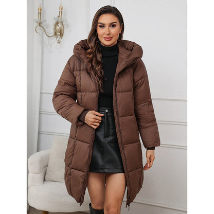 Women’s Hooded Coat – Slim Fit – Quilted Insulated – Mid-Length Padded Outerwear