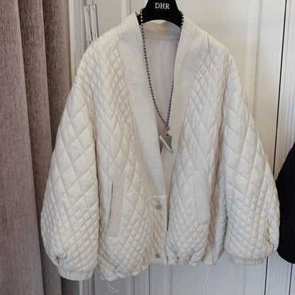 Women’s Jacket - Quilted Blend - Oversized Fit - Ribbed Lapel - Adjustable Drawstring Hem