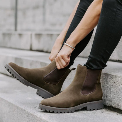 Women’s Boots - Faux Leather - Ankle Length - Elastic Side Goring - Chunky Lug Sole