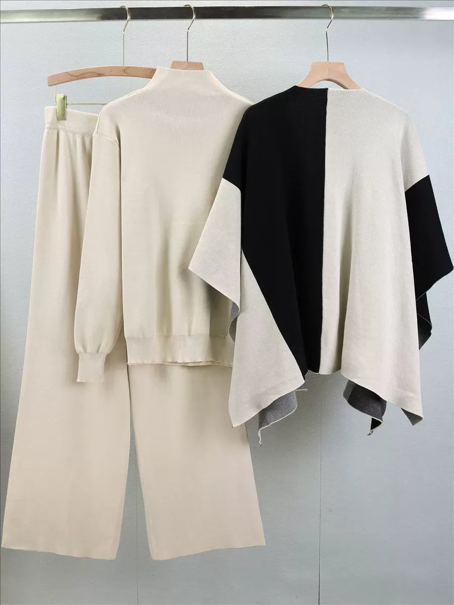 Knitted Three-Piece Set with Wide-Leg Pants 